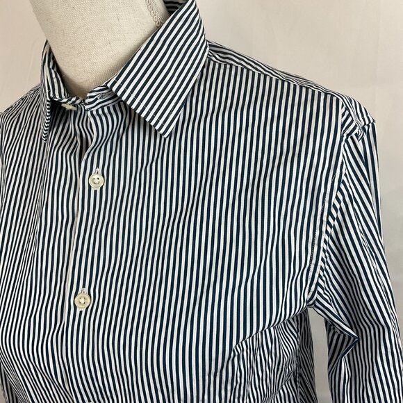 Club Monaco Slim Fit Men's Shirt XS Blue White Stripe Button Front Long Sleeve - Picture 5 of 11